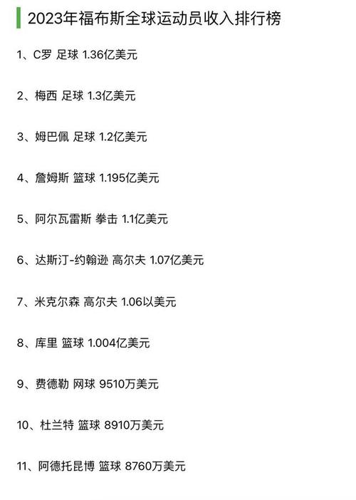 高收入体育明星有哪些名单,高收入体育明星有哪些名单表