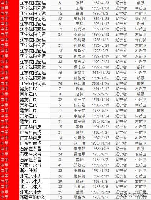 辽宁体育足球队员名单公布,辽宁体育足球队员名单公布时间